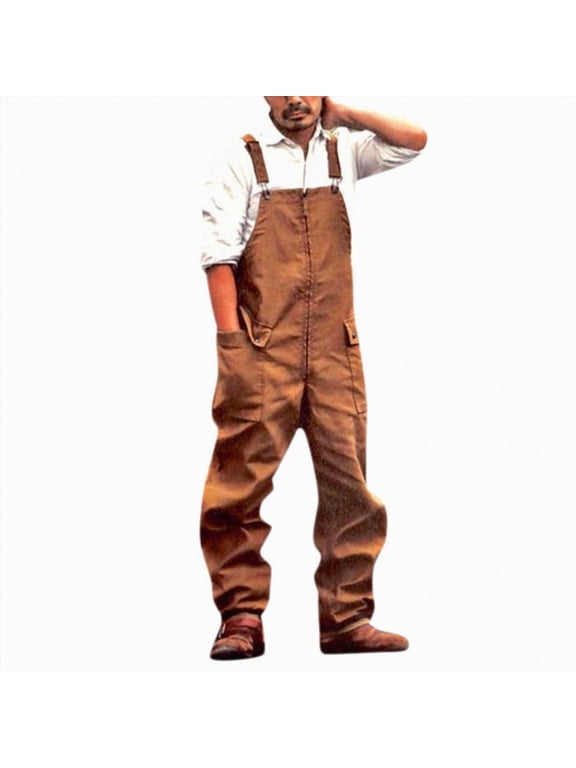 Men's Bib Overall Relaxed Fit Adjustable Strap Denim Work Pants with Large Pockets Durable Comfortable Jumpsuit for Men (Brown,M)