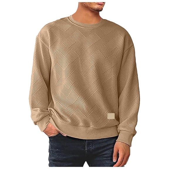 Linfrsh Men's Fall Button Down Long Sleeve Quilted Sweatshirts Neck Color Block Casual Pullover Sweaters(Khaki,S)