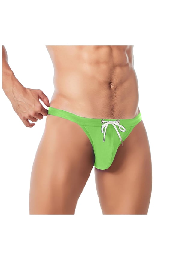 Men's Ployester Swimsuit Bikini Briefs with Adjustable Drawstring Mens Speedo Swim Briefs(Green,XXL)