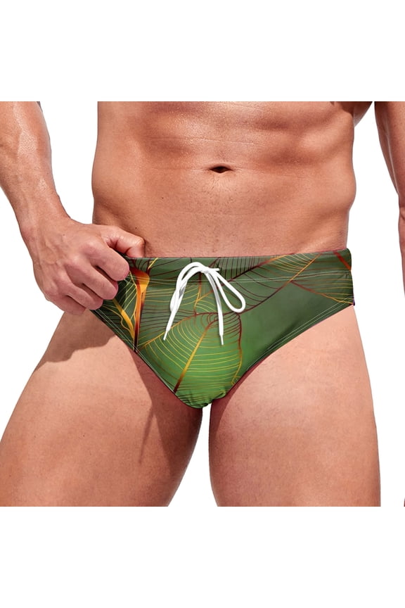 Men's Sexy Swim Briefs Printed Swimsuit Beach Swimwear Bikini Sport with Drawstring Mens Speedo Swim Briefs(AG,M)