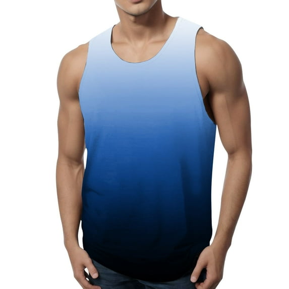 Linfrsh Men's Tank Top Loose Blend Sleeveless Muscle Shirts, Moisture Wicking Lightweight Blue,3XL