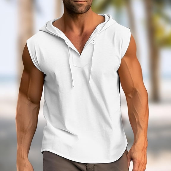 Linfrsh Men's Tank Tops Casual Loose Sleeveless Lightweight Tee Muscle Fashion Tank Tops White,S