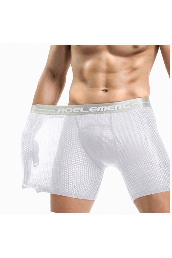 Men's Tight Yoga Mesh Training Bodybuilding Gym Workout Shorts Jammer Swimsuit (White,L)