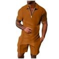 thumbnail image 1 of Linfrsh Men's Two Piece Outfits Sets Short Sleeve Button Shirt and Shorts Set Beach Tracksuits(Gold,S), 1 of 5