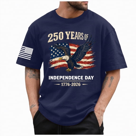 Linfrsh Mens 4th Of July Shirts American Flag Patriotic Eagle Shirt Men Boys 4th of July T-Shirt(Dark Blue,XL)