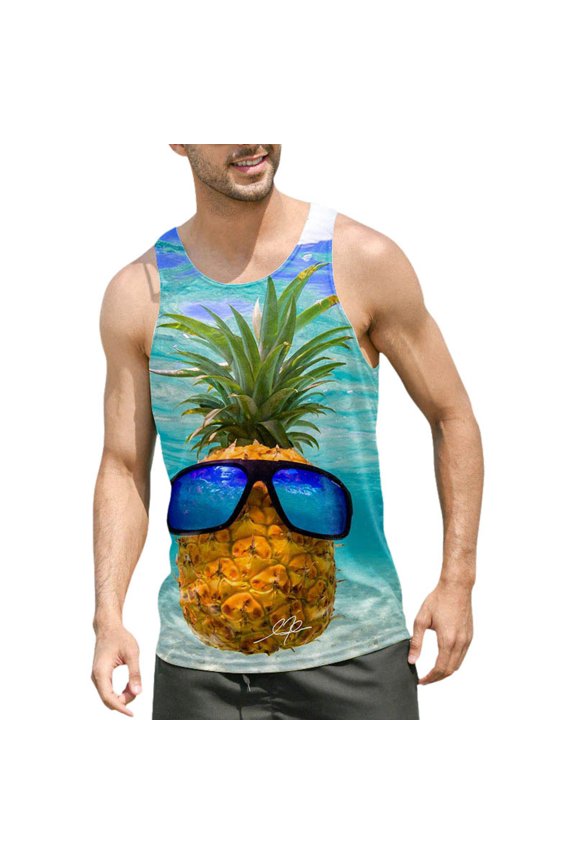 Mens Beach Tank Top Summer 3D Graphic Quick Dry Sleeveless Tee Shirt Gym Workout Tanks Green,L