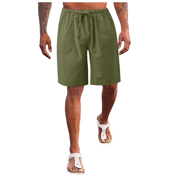 Linfrsh Mens Shorts Casual Drawstring Zipper Pockets Elastic Waist AG,S