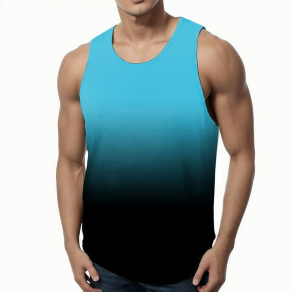 Linfrsh Mens Sleeveless Shirts New Men's Tank Top Casual Sports Sleeveless Round Neck T-Shirt Blue,L