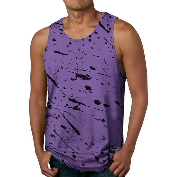 Linfrsh Mens Sleeveless Tank Tops Workout Cut Shirts Muscle Gym Sports Round Neck Casual T Shirts Purple,M