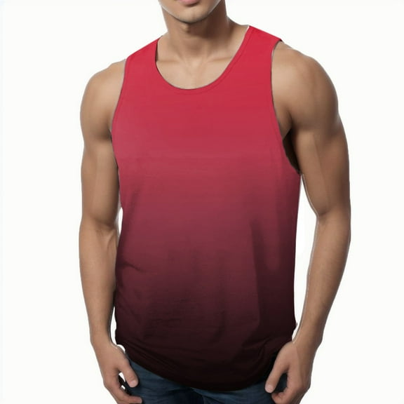 Linfrsh Mens Sleeveless Tank Tops Workout Cut Shirts Muscle Gym Sports Round Neck Casual T Shirts Red,M