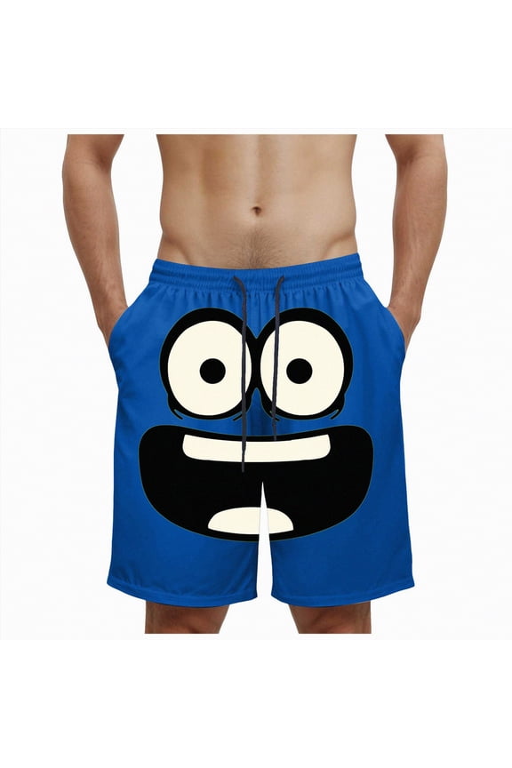 Mens Swimming Trunks Men's Swim Trunks Board Shorts Funny Cartoon Face Print Swimming Trunks Quick Dry Beach Shorts Casual Summer Short(Blue,L)