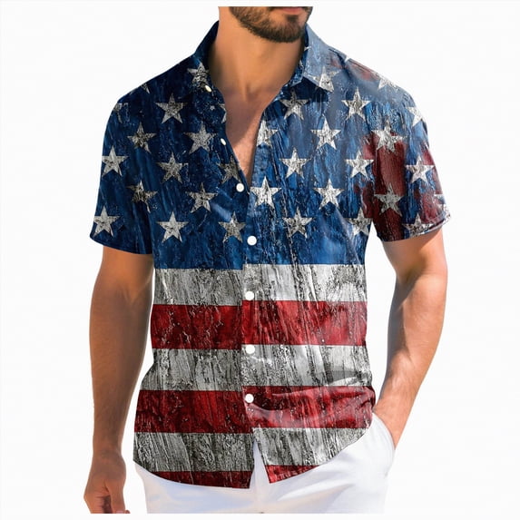 Linfrsh Mens Usa T Shirt Women Men Kids Patriotic American Flag Distressed T-Shirt(Blue,4XL)