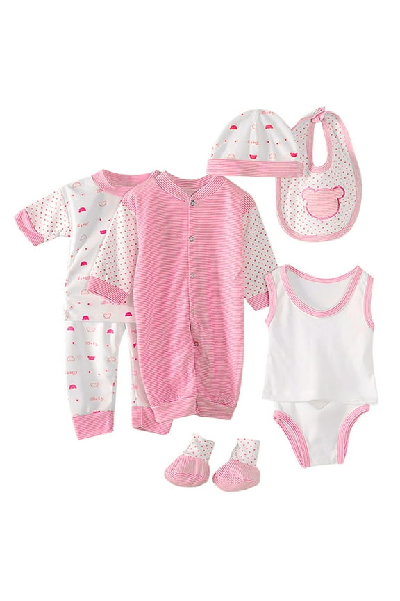 New Born Clothes Cotton Layette Gift Set Unisex Baby Outfit and Accessories Essentials Must Haves(Pink,One Size)