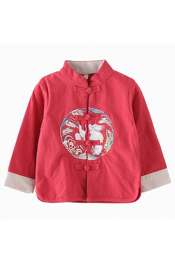 Newborn Baby Boy Outfit Boys Dragon Tang Jacket Long Sleeve Traditional(Red,7-8 Years)