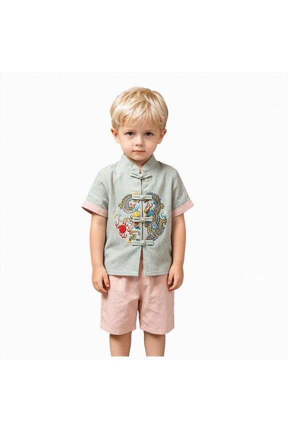 Newborn Clothes Boy Boys Red Dragon Tang Jacket Traditional(Green,2-3 Years)