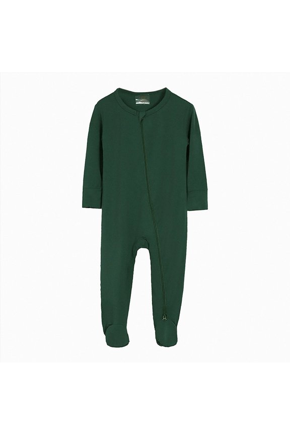 Newborn Rompers Footed Long Sleeve Baby Pajamas With Zipper Cotton Infant Sleepers(Dark Green,18-24 Months)