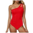 thumbnail image 1 of Linfrsh One Piece Swimsuit Women One Shoulder Tummy Control Bathing Suits Modest Full Coverage Keyhole Swimsuits Swimwear Red,S, 1 of 6