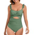 thumbnail image 1 of Linfrsh One Piece Swimsuit Women Ruffle Cutout Bathing Suits Tummy Control V Neck Wrap Beach Modest Swimwear Green,2XL, 1 of 7