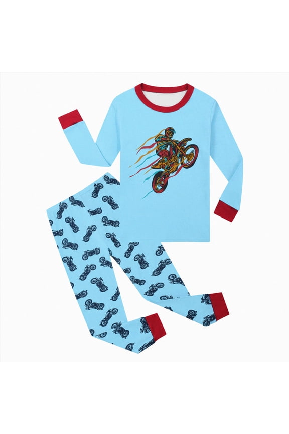 Pajamas For Toddler Boys 5t-6t Toddler Boys Pajamas Monster Truck Cotton Kids Dinosaur 2 Piece Planets Pjs Sleepwear Clothes Sets 2-7 Years(Light Blue,5-6 Years)