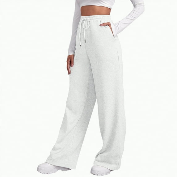 Linfrsh Pants for Women Sweatpants for Women Straight Leg Elastic Waist Fall Pants Baggy Lounge Pants Womens Sweatpants with Pockets White,XL