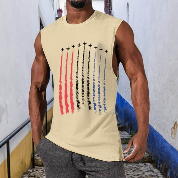 Linfrsh Plus Size Men Tank Tops Mens Spring Summer Tops Casual Sports Sleeveless Cotton Vest Muscle Tank Top Beige,3XL