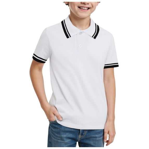Linfrsh Toddler Boy Polo Shirt Boy's School Uniform Short Sleeve Polo Shirts Solid Color Breathable T-Shirt Tops Summer Clothes(Black,Size 11-12 T)