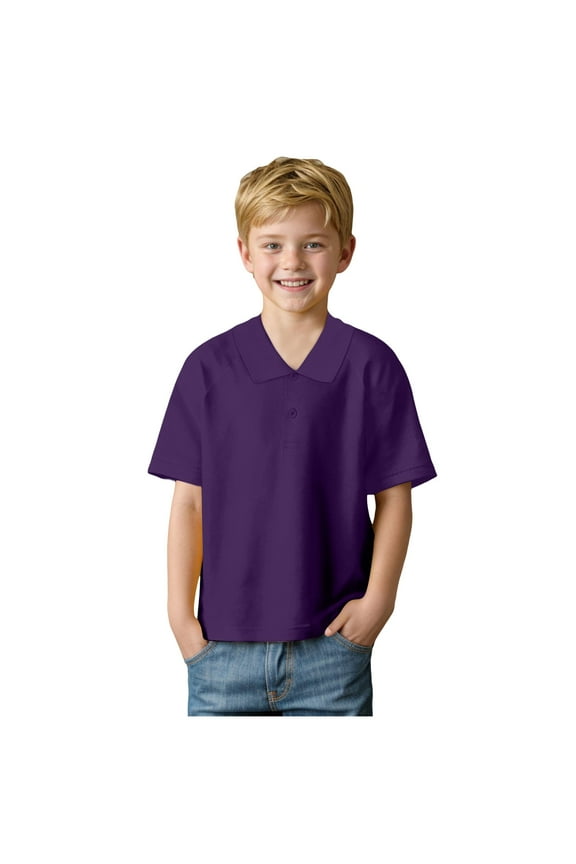 Polo Shirts for Boys Youth Boys' Lightweight Soft Cotton Polo Kids Collared Golf Shirt School Uniform Polo Shirts(Purple,Size 6-7 T)