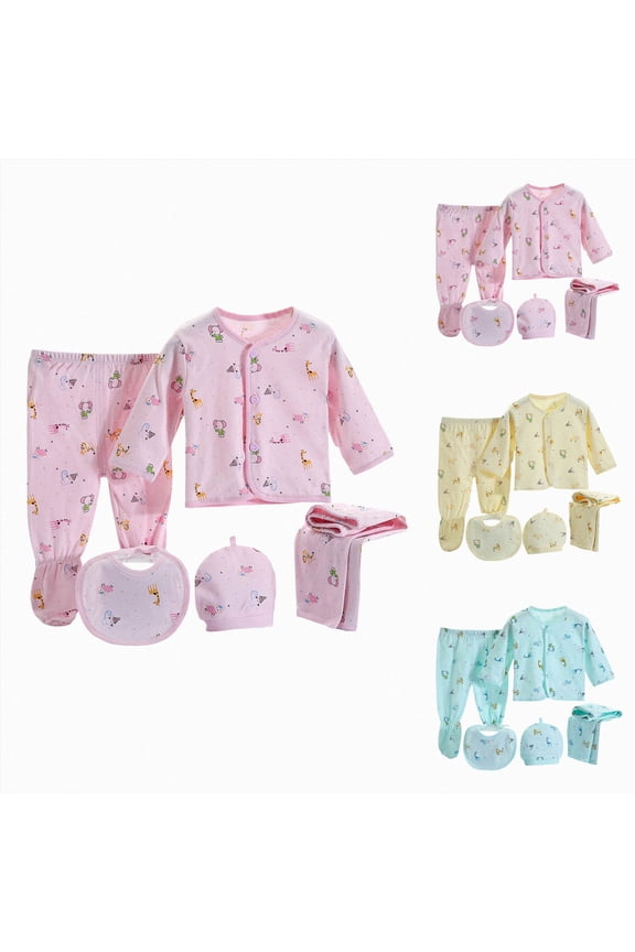 Premature Baby Clothes Baby Boy Girl Clothes 5PCS Layette Set 0-3 Months Baby Outfits Tops+Hat+Pants+Bib,Pink