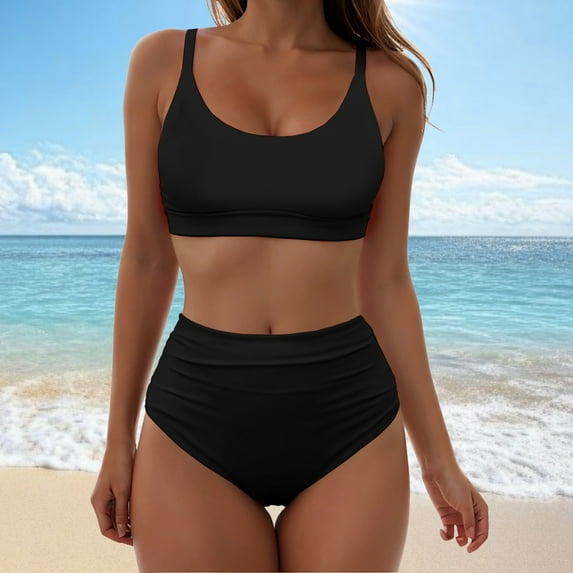 Linfrsh Push Up Bikini Sets for Women,Sexy Thong Swimsuits High Waisted Swim Suit Black,M