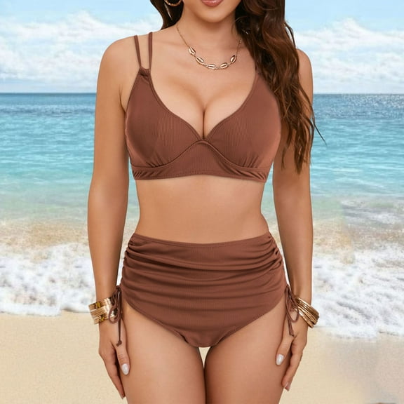 Linfrsh Push Up Bikini Sets for Women,Sexy Thong Swimsuits High Waisted Swim Suit Coffee,S