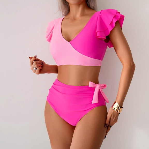 Linfrsh Push Up Bikini Sets for Women,Sexy Thong Swimsuits High Waisted Swim Suit Pink,XL