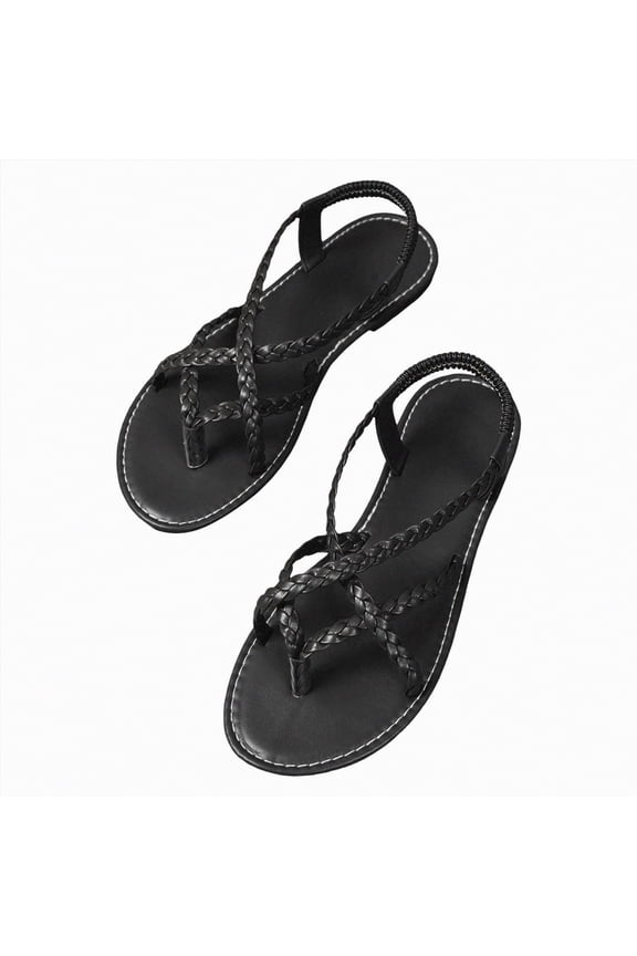 Sandals Womens Women's Strappy Wrapped Dressy Wedge Sandals Comfortable Low Heel Casual Summer Shoes(Black,Size9.5)