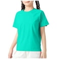 thumbnail image 1 of Linfrsh Shirts for Teen Girls Girl's Striped Short Sleeve T Shirts Crewneck Loose Fit Tunic Tops Summer Casual Blouses(Green,Size 5-6 T), 1 of 7
