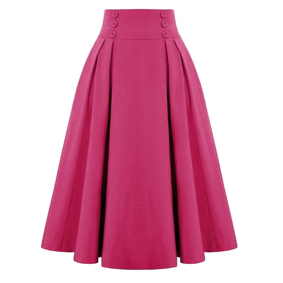 Linfrsh Skirts for Women Women Fashion Casual Plaid Skirtwith Pockets Vintage High Waist Pleated Skirt(Hot Pink,L)