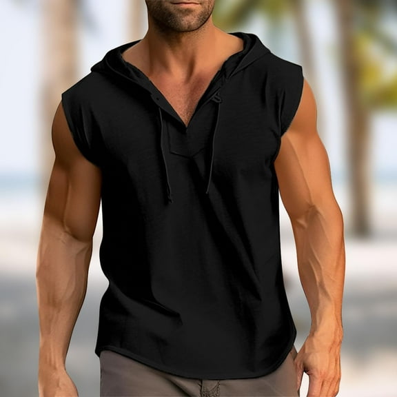 Linfrsh Sleeveless Tank Tops for Men Workout Loose Shirts Running Cotton Gym Casual Undershirts Graphic Tank Tops Men Black,S