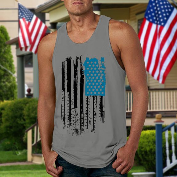 Linfrsh Sleeveless Tank Tops for Men Workout Loose Shirts Running Cotton Gym Casual Undershirts Graphic Tank Tops Men Grey,M