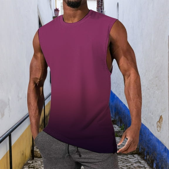 Linfrsh Sleeveless Tank Tops for Men Workout Loose Shirts Running Cotton Gym Casual Undershirts Graphic Tank Tops Men Purple,S