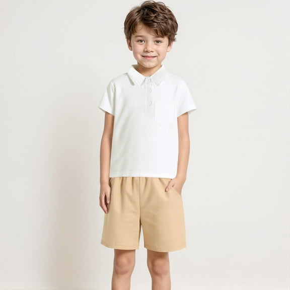 Linfrsh Summer Baby Boy Clothes Cotton Casual Short Sleeve T-Shirt and Cargo Shorts Set 3t Boy Clothes Summer(White,18-24 Months)