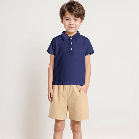 Linfrsh Summer Baby Boy Clothes Cotton Casual Short Sleeve T-Shirt and Cargo Shorts Set Toddler Boy Pajamas Summer(Navy,12-18 Months)