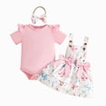thumbnail image 1 of Linfrsh Summer Outfits for Girls Newborn Baby Girl Clothes Dresses Outfits Gifts Romper Top Overalls Dress Suspender Skirt Sets 3 Piece for Infant Girls(Pink,9-12 Months), 1 of 5