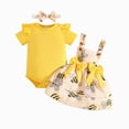 thumbnail image 1 of Linfrsh Summer Outfits for Girls Newborn Baby Girl Clothes Dresses Outfits Gifts Romper Top Overalls Dress Suspender Skirt Sets 3 Piece for Infant Girls(Yellow,12-18 Months), 1 of 5