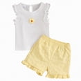 thumbnail image 1 of Linfrsh Summer Outfits for Toddler Girls Toddler Girl Clothes Layered Ruffle Top Floral Shorts Cute Toddler Girls Summer Outfits 2Pcs Clothing Set(White,3-4 Years), 1 of 9