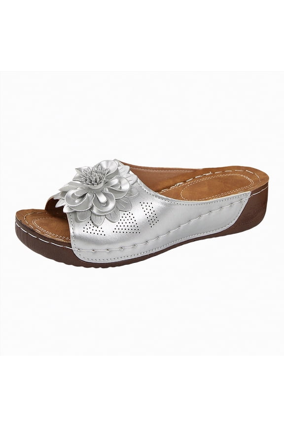 Summer Sandals for Women Fame Pillow Recovery Sandals for Women, Adjustable Double Buckle Waterproof EVA Cloud Slides for Women(Silver,Size6.5)