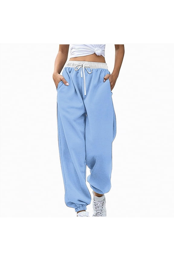Sweat Pants Women Wide Leg Sweat Pants for Womens High Waisted Baggy Sweatpants Casual Drawstring Workout Pants with Pockets Sky Blue,S