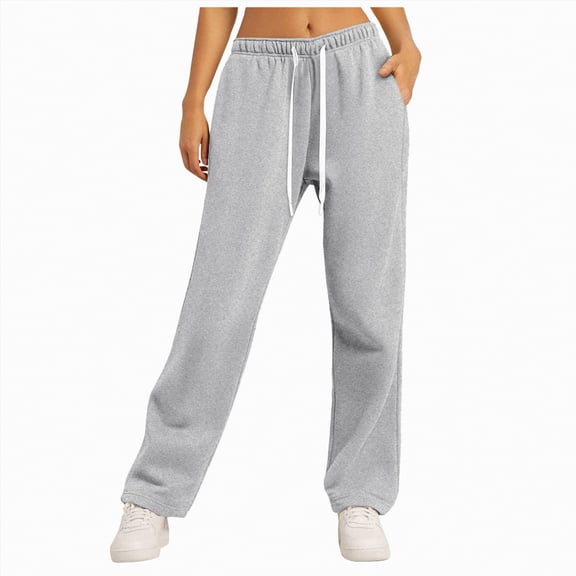 Linfrsh Sweatpants Tall Women Women Sweatpants Sport Pants Drawstring High Waist Sweatpant Comfy Fall Winter Joggers Pants with Pockets Light Gray,S