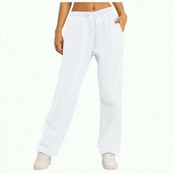 Linfrsh Sweatpants Tall Women Women's Wide Leg Sweatpants Elastic High Waist Straight Leg Sweatpants Teen Girl Baggy Sweatpants with Pockets White,XL