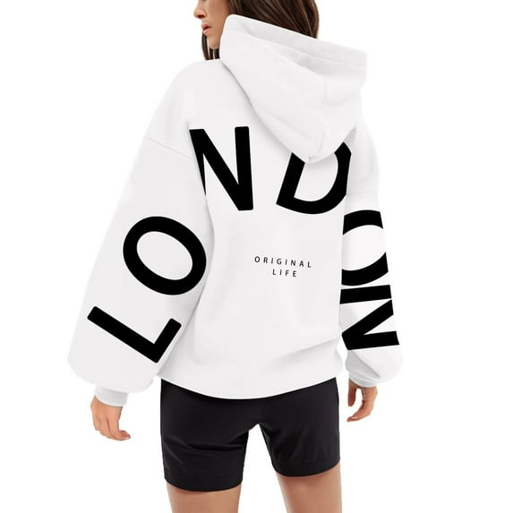 Linfrsh Sweatshirt for Women Side Split Fall Fashion 2024 Long Sleeve Shirts Trending Now Hoodies Pullover for Girls Trending Fashion White,S