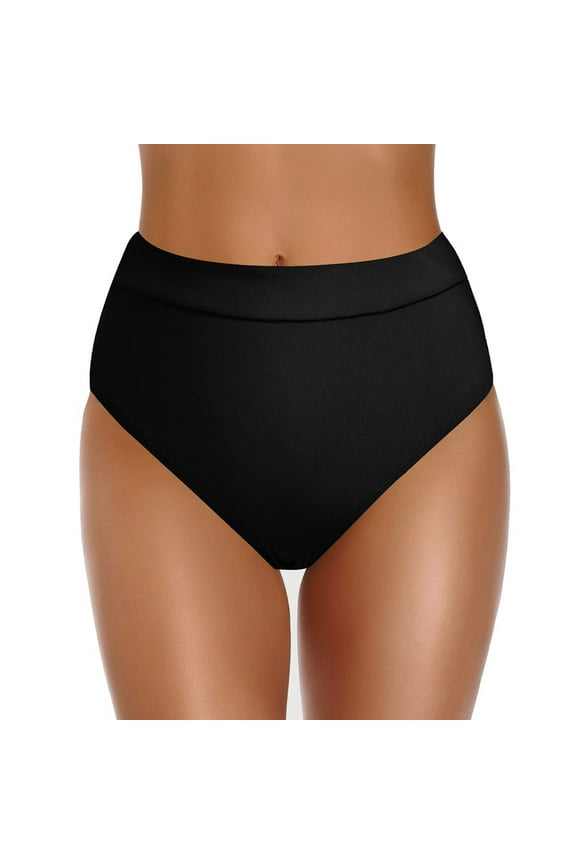 Swimsuit Bottoms for Women High Waist Ruched Basic Full Coverage Black Bikini Tankini Bottoms Swimsuit Briefs Black,2XL