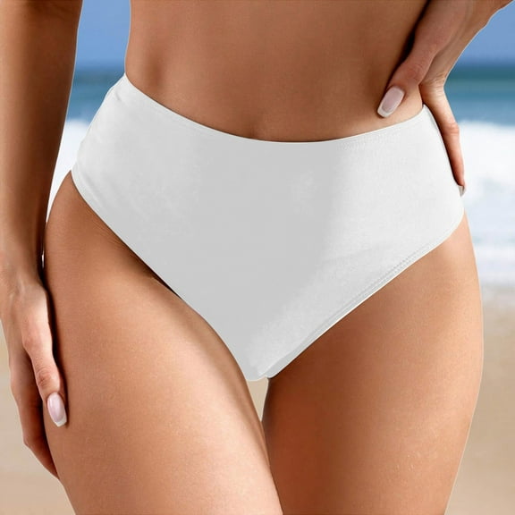 Linfrsh Swimsuit Bottoms for Women Tummy Control High Cut Full Coverage Swim Bottom Plus Size Bikini Bottom White,XL