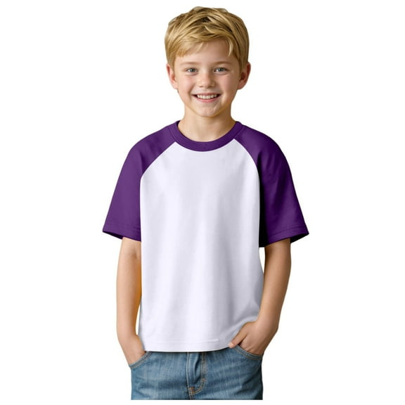 Linfrsh T-Shirts for Boys Girls 2025 Summer Trendy Patchwork Shirts Toddler Crew Neck Short Sleeve Tshirts Kids Soft Cotton Loose Fit Casual Tee Tops(Purple,4-5 T)